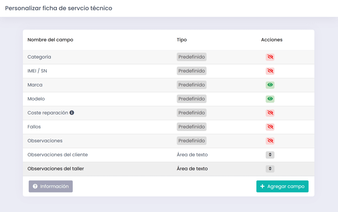 Personalizar ficha de trabajo